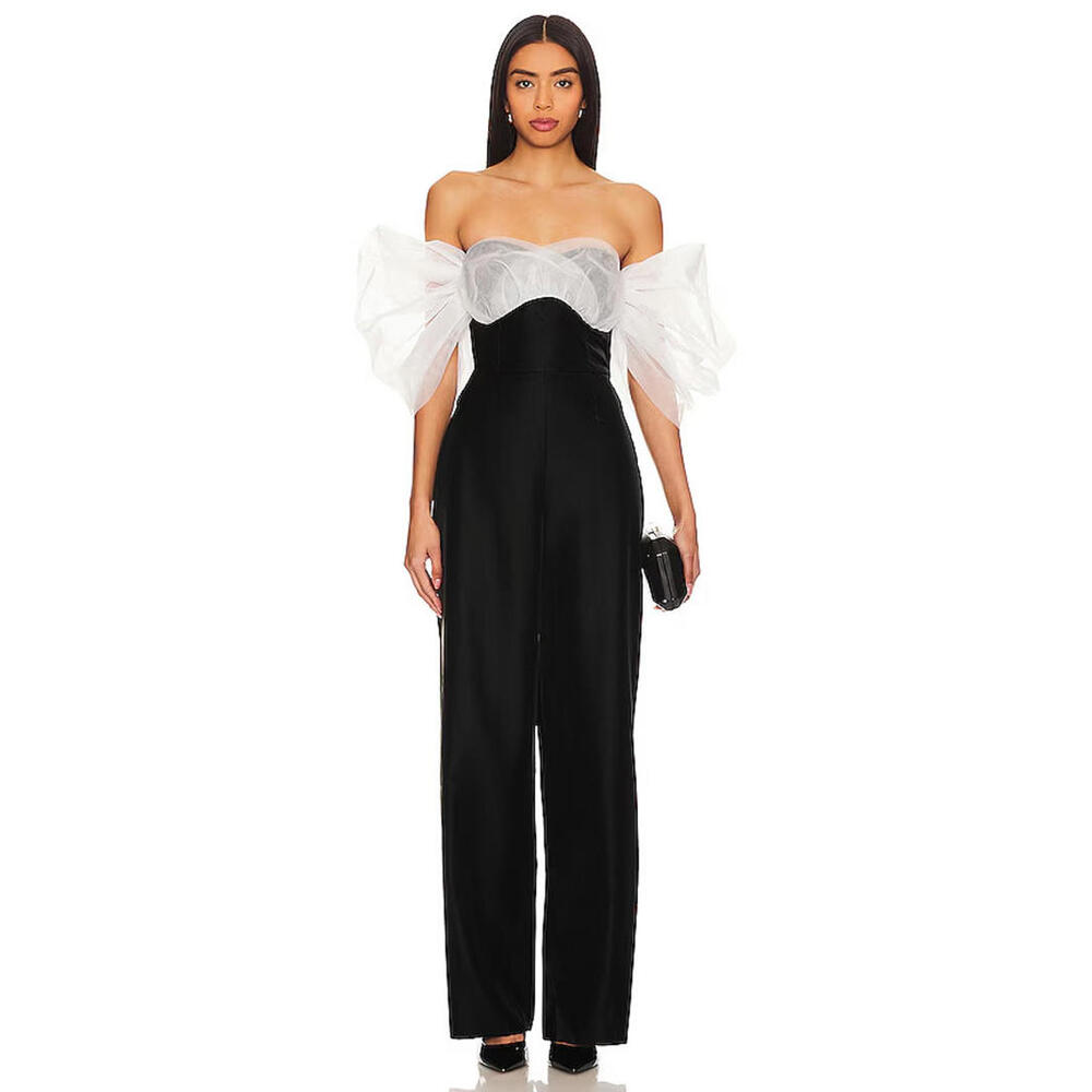 LAMARQUE VLADANA jumpsuit faux leather black white size XS NWT $395msrp
